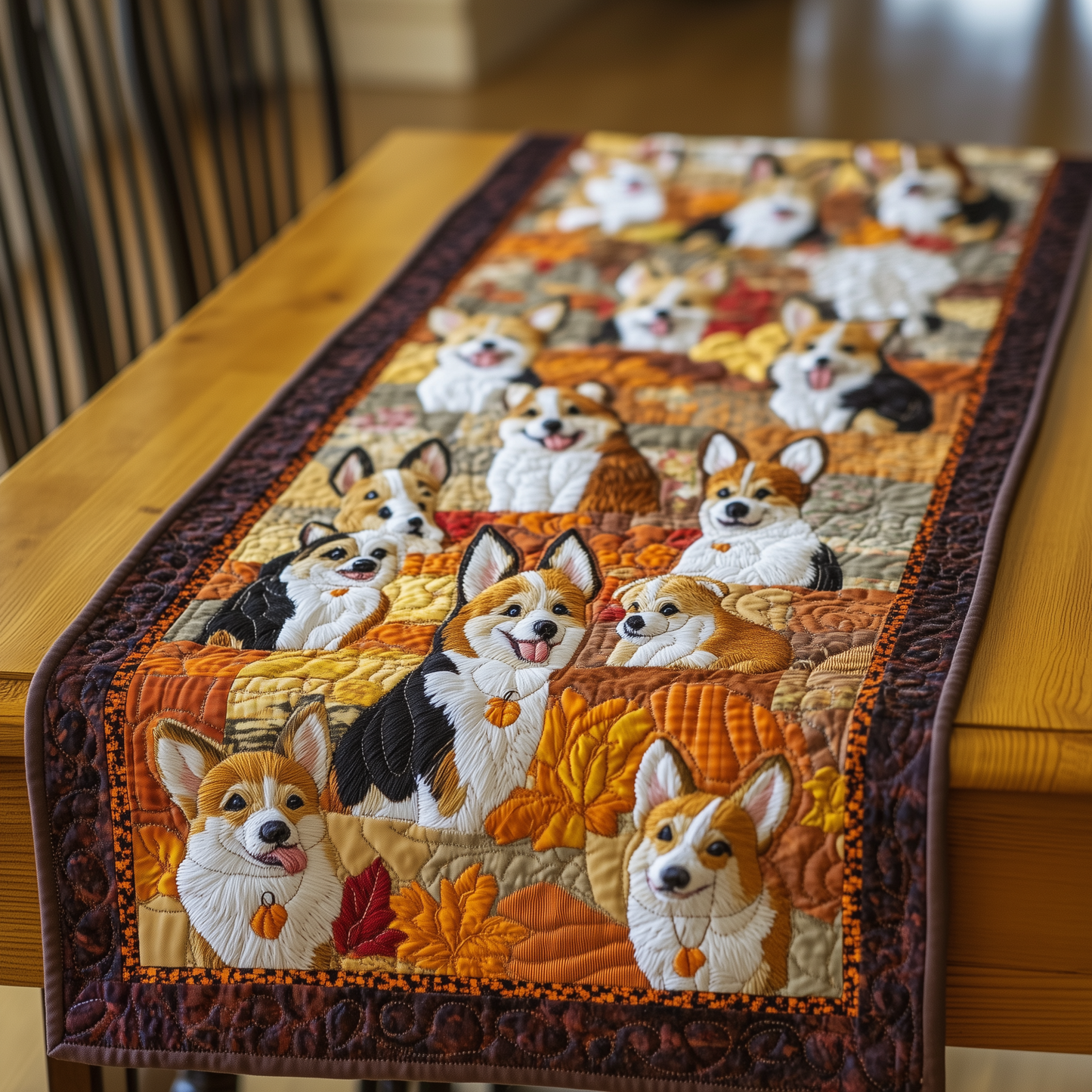 Corgi Autumn Vibe Quilted Table Runner ODDRSTL124