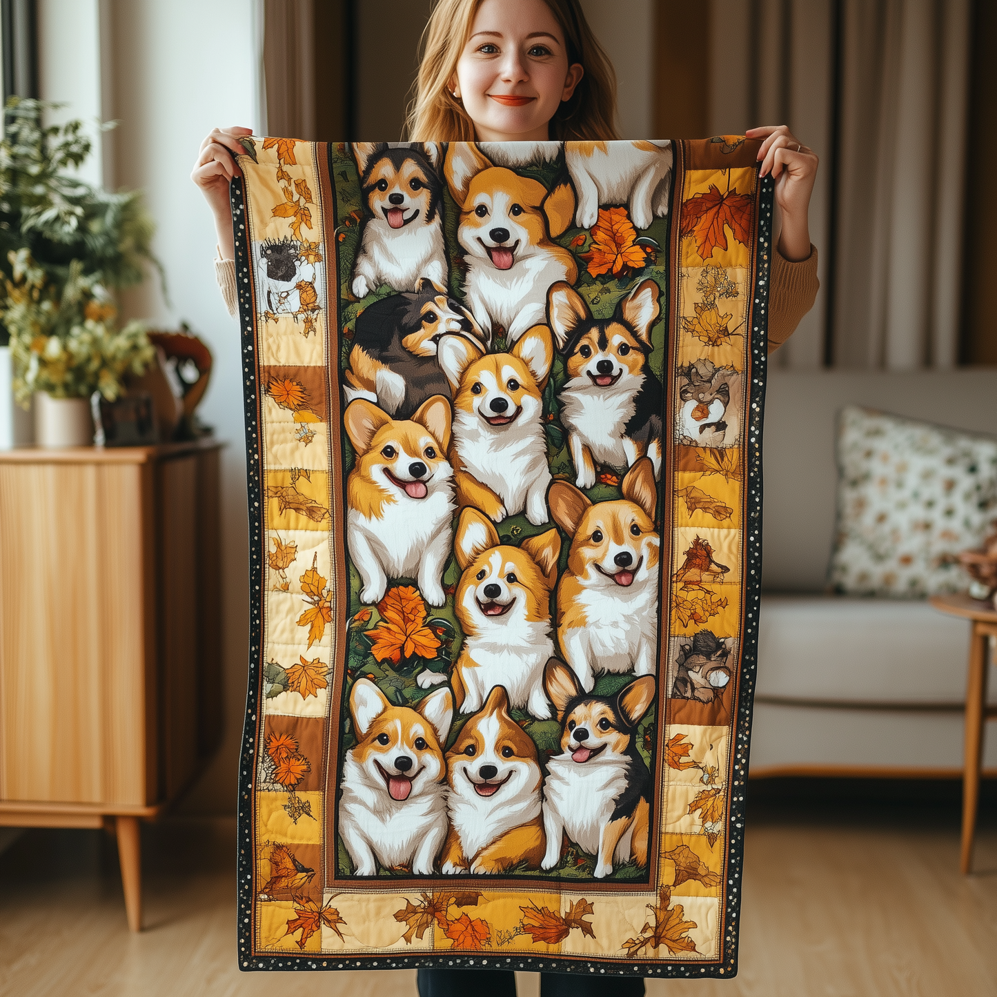 Corgi Autumn Vibe Quilted Table Runner ODDRSTL130