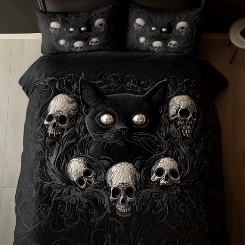 Skull And Black Cat 3-Piece Quilted Bedding Set GFTOAB1072