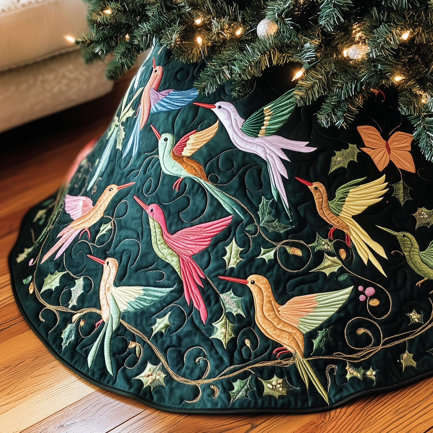 Christmas Humming Bird Quilted Tree Skirt GFTOAB1165