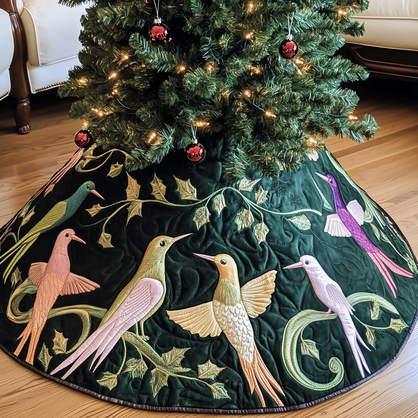 Christmas Humming Bird Quilted Tree Skirt GFTOAB1166