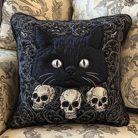 Skull And Black Cat Quilted Pillow Case GFTOAB1195