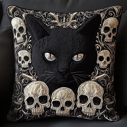 Skull And Black Cat Quilted Pillow Case GFTOAB1201