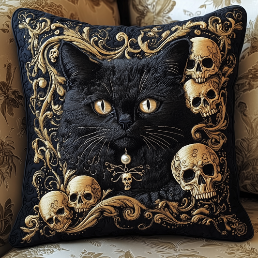 Skull And Black Cat Quilted Pillow Case GFTOAB1202