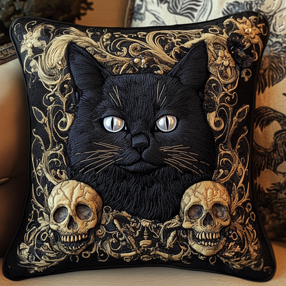 Skull And Black Cat Quilted Pillow Case GFTOAB1204