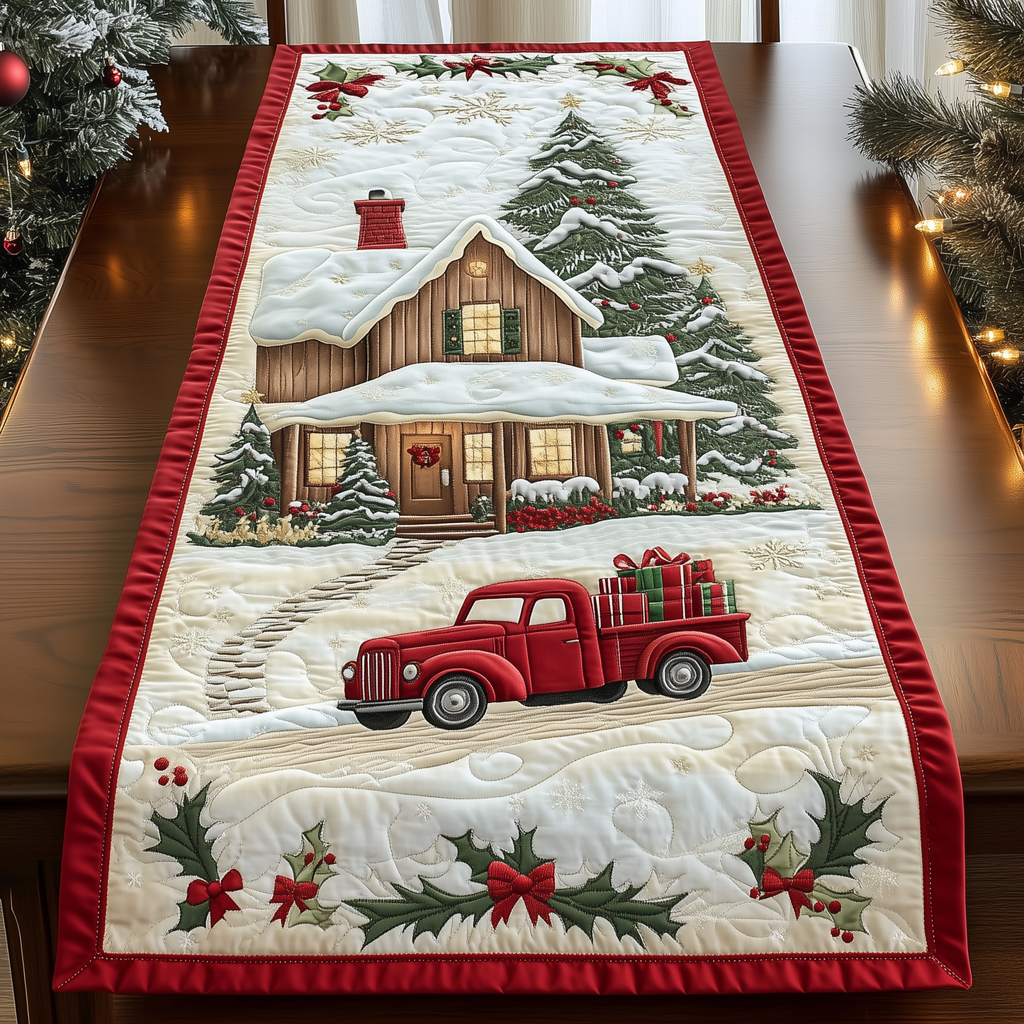 Snow Cabin And Truck Quilted Table Runner GFTOAB1242