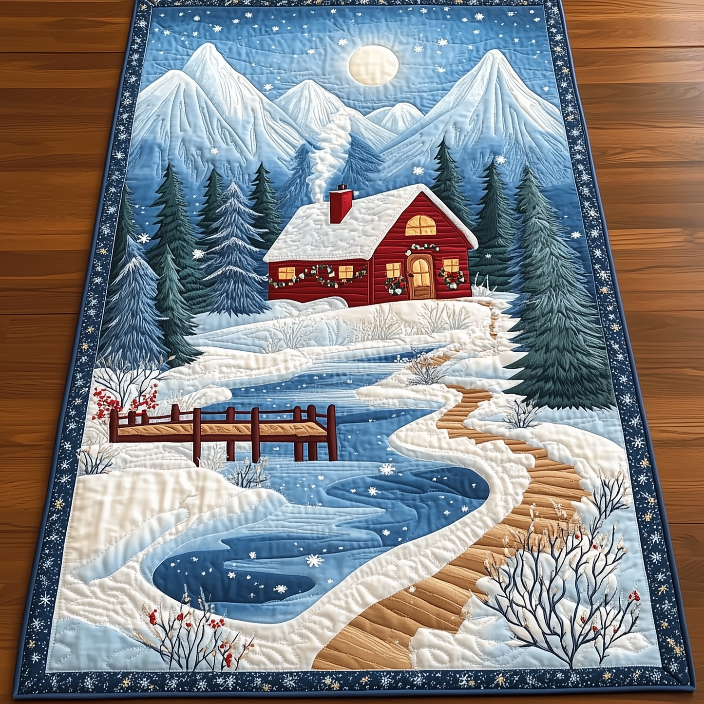 Peaceful Snow Cabin Quilted Table Runner GFTOAB1250