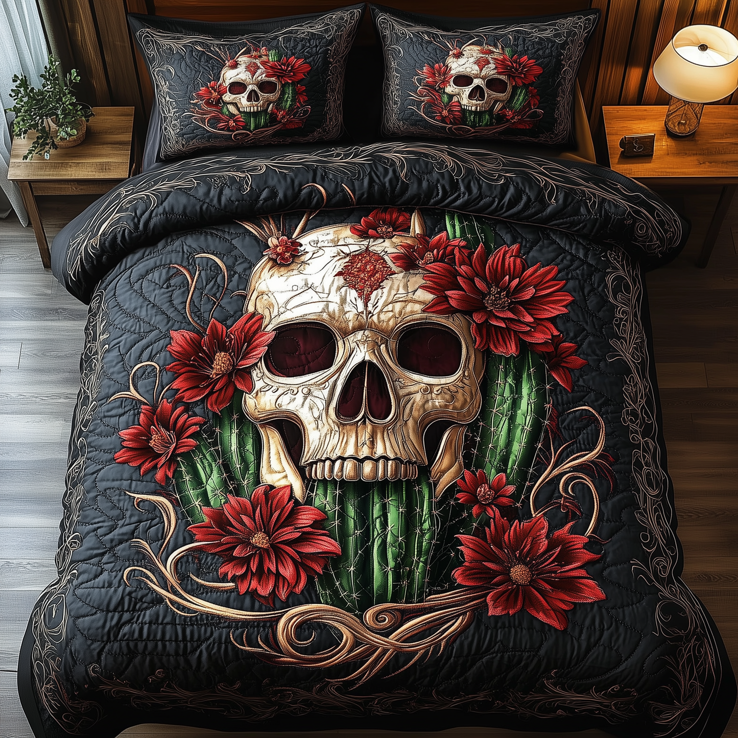 Skull Cactus 3-Piece Quilted Bedding Set GFTOAB1497