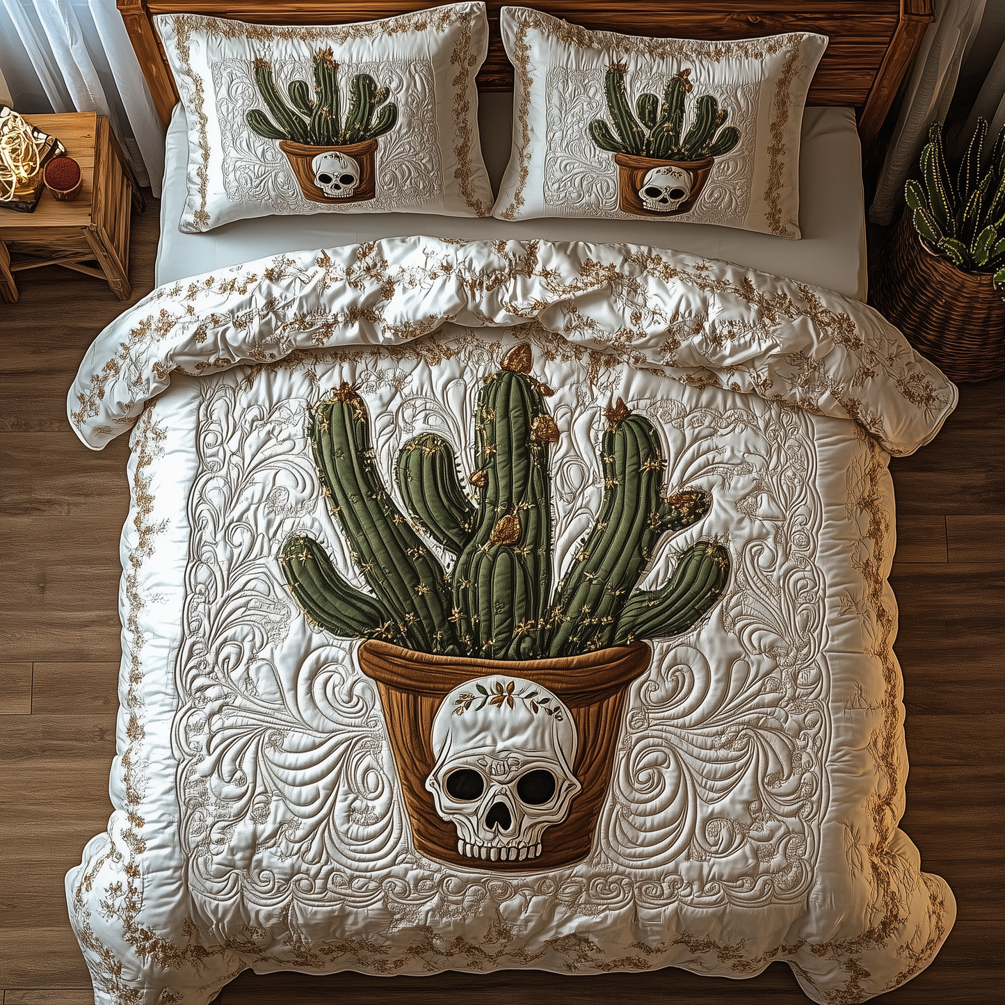 Skull Cactus 3-Piece Quilted Bedding Set GFTOAB1498