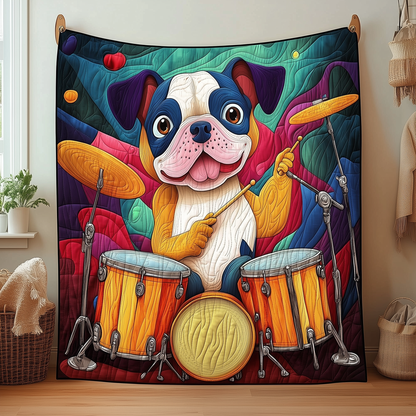 Dog Playing Drums Quilted Blanket GFTOAB161