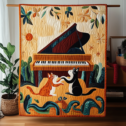 Cat And Piano Quilted Blanket GFTOAB163