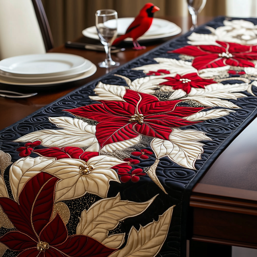 Christmas Poinsettias Quilted Table Runner GFTOAB1649