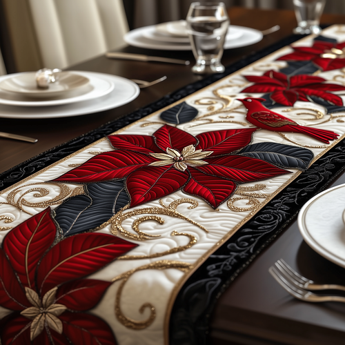 Christmas Poinsettias Quilted Table Runner GFTOAB1652