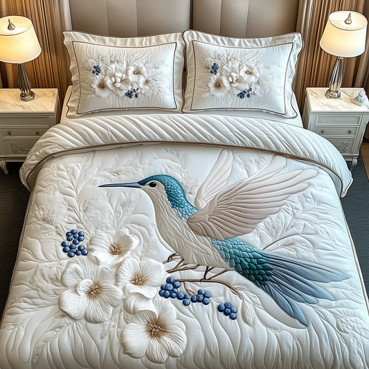 Winter Hummingbird 3-Piece Quilted Bedding Set GFTOAB1781