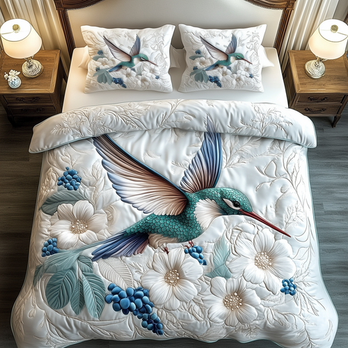 Winter Hummingbird 3-Piece Quilted Bedding Set GFTOAB1783