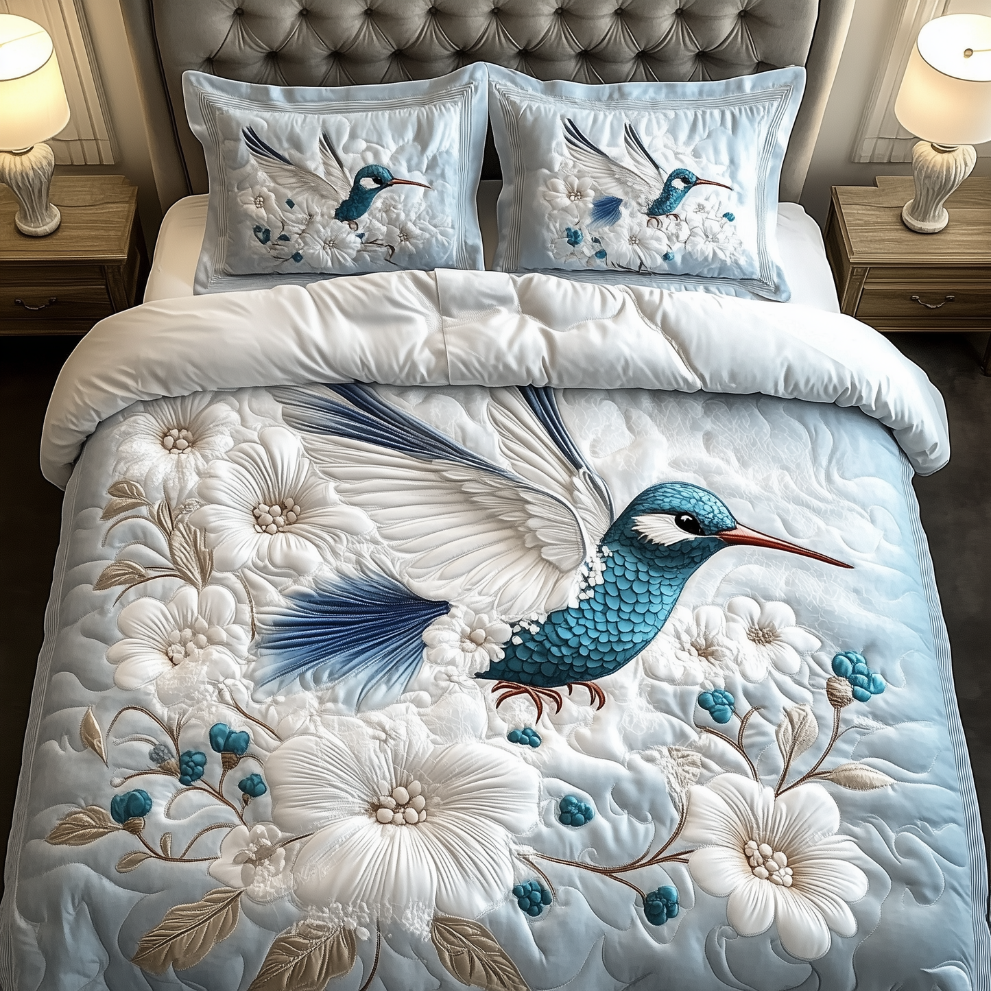 Winter Hummingbird 3-Piece Quilted Bedding Set GFTOAB1784