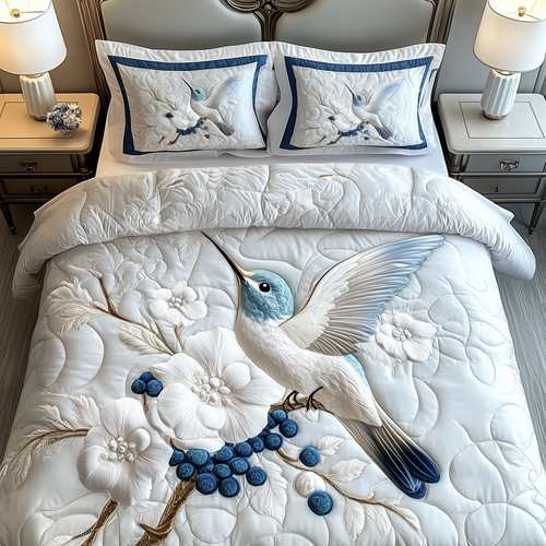 Winter Hummingbird 3-Piece Quilted Bedding Set GFTOAB1785