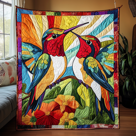 Colorful Hummingbird Couple Quilted Blanket GFTOAB1792