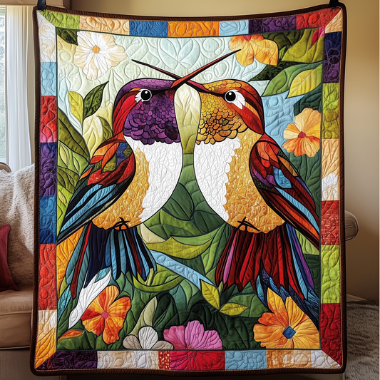 Colorful Hummingbird Couple Quilted Blanket GFTOAB1793