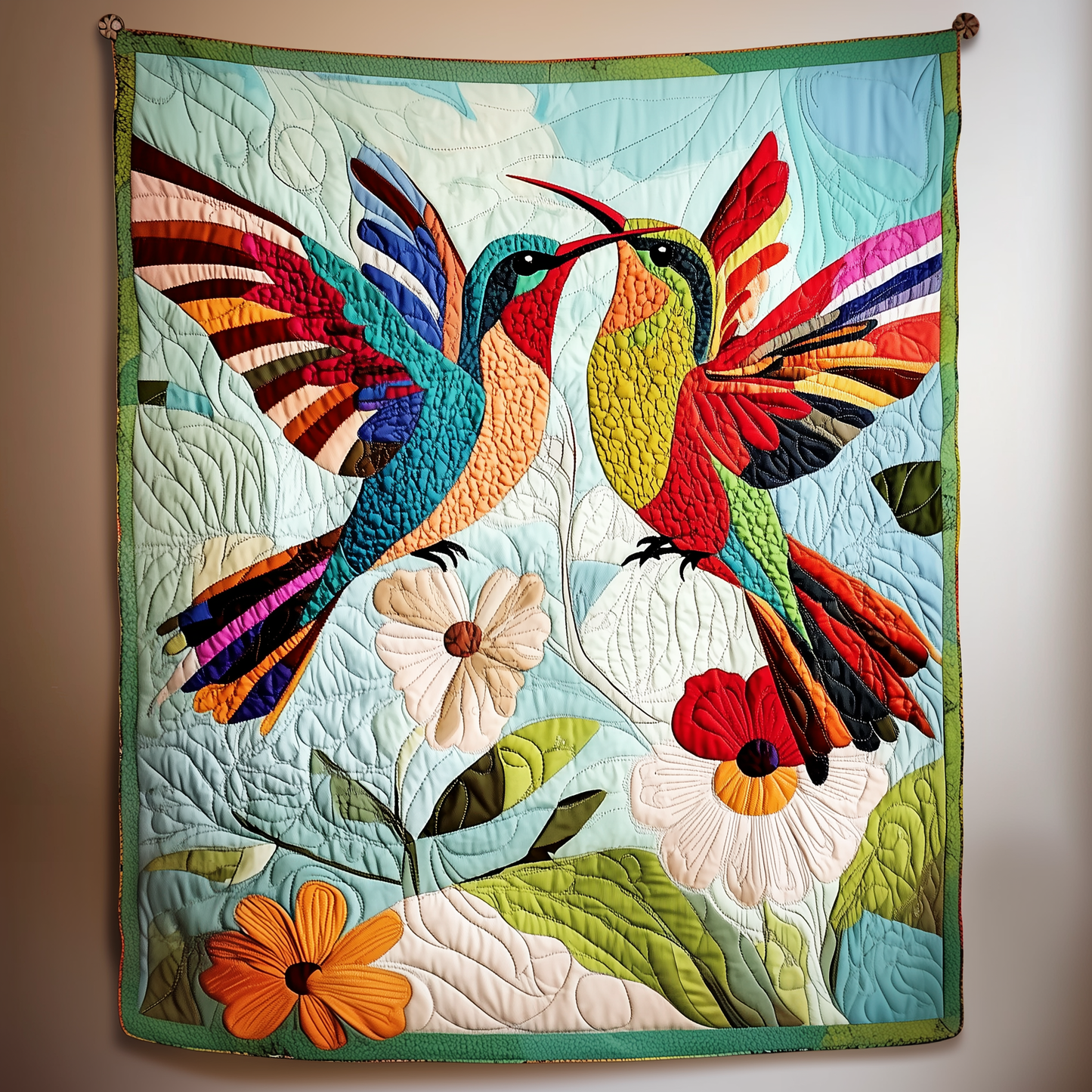 Colorful Hummingbird Couple Quilted Blanket GFTOAB1794