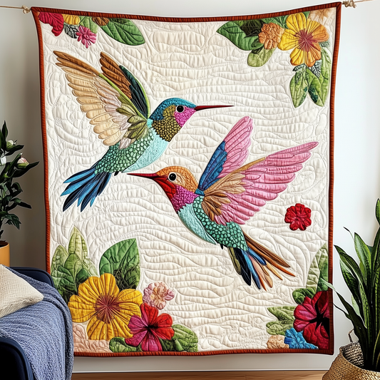 Colorful Hummingbird Couple Quilted Blanket GFTOAB1795