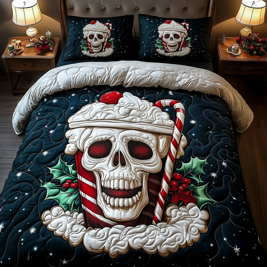 Christmas Cold Cocoa Skull 3-Piece Quilted Bedding Set GFTOAB1818