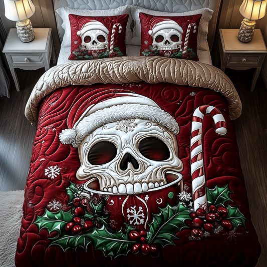 Christmas Hot Cocoa Skull 3-Piece Quilted Bedding Set GFTOAB1819