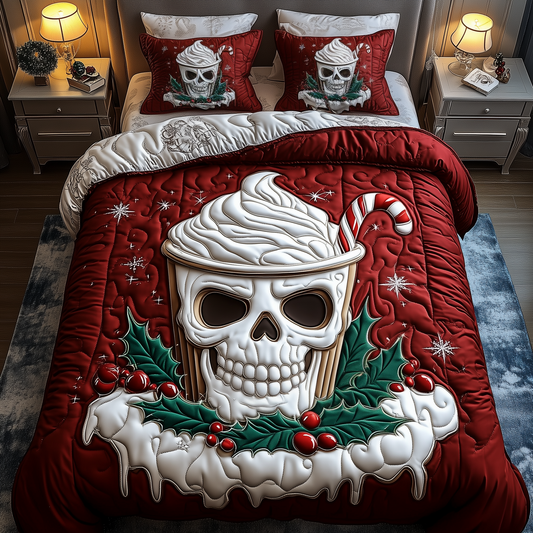 Christmas Hot Cocoa Skull 3-Piece Quilted Bedding Set GFTOAB1820