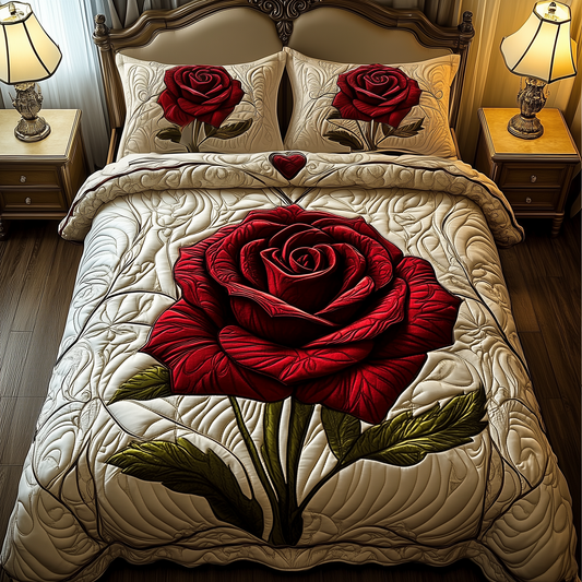 Red Rose For U 3-Piece Quilted Bedding Set GFTOAB1957