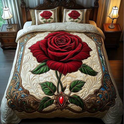 Red Rose For U 3-Piece Quilted Bedding Set GFTOAB1958