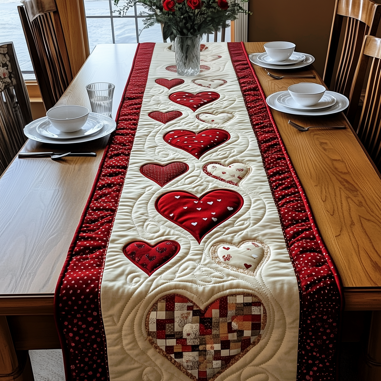 Red Hearts Quilted Table Runner GFTOAB1977