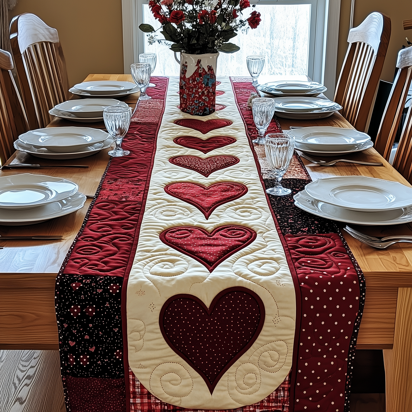 Red Hearts Quilted Table Runner GFTOAB1978