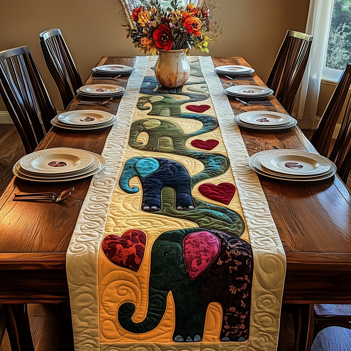 Valentine Elephant Love Quilted Table Runner GFTOAB2055