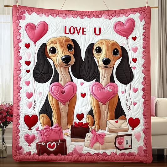 Dachshund Love Couple Quilted Blanket GFTOAB2092