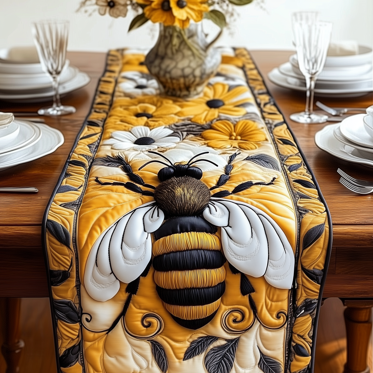 Floral Bee Quilted Table Runner GFTOAB2116