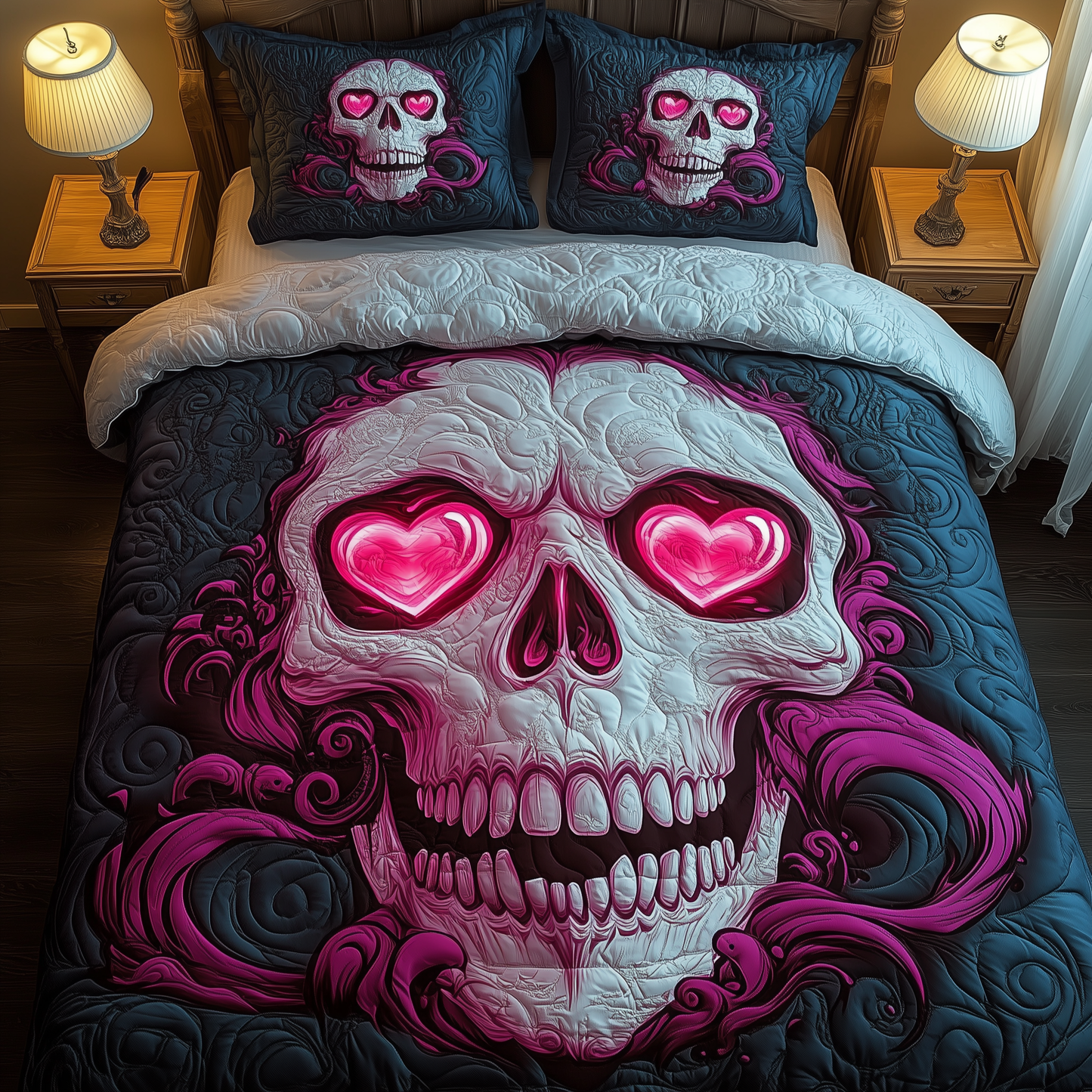 Valentine Skull 3-Piece Quilted Bedding Set GFTOAB2119