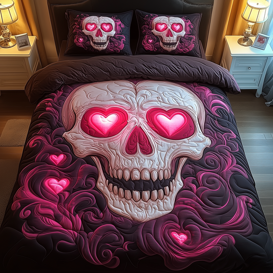 Valentine Skull 3-Piece Quilted Bedding Set GFTOAB2121