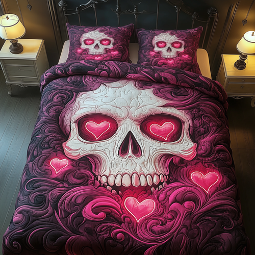 Valentine Skull 3-Piece Quilted Bedding Set GFTOAB2122