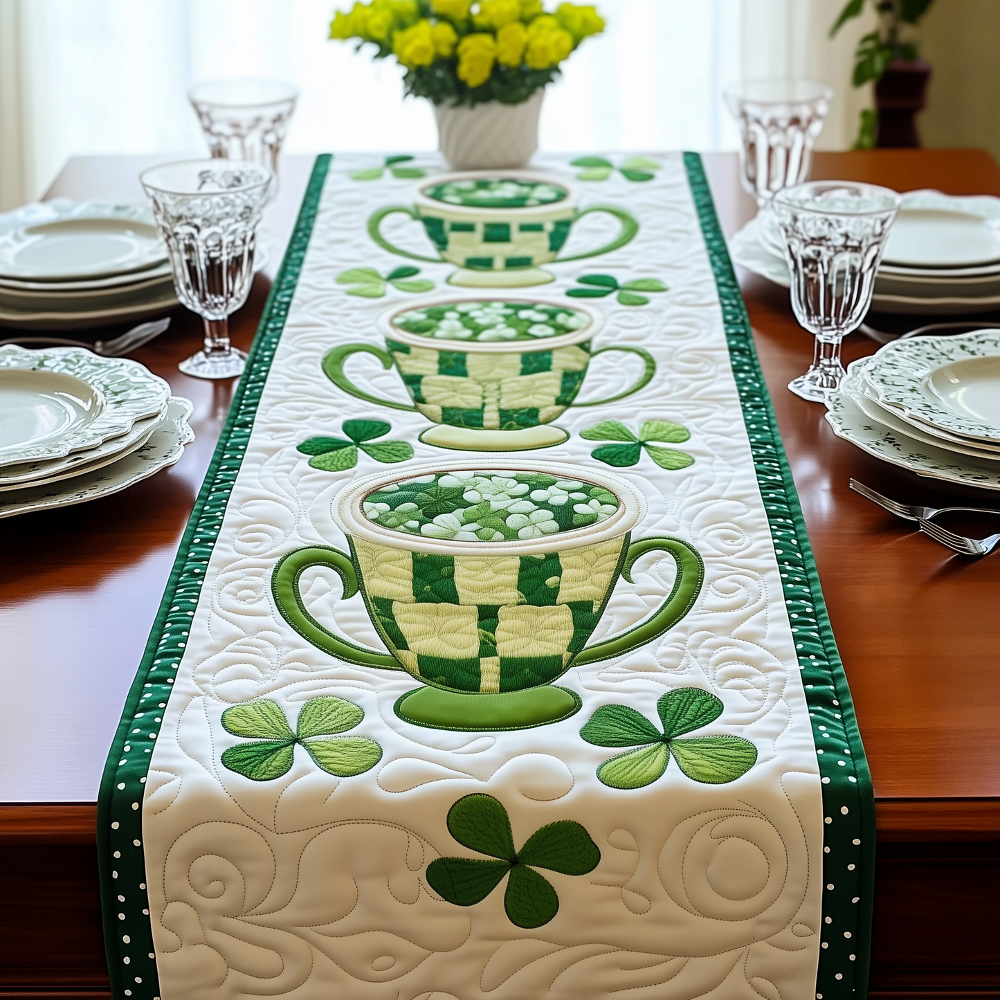 Cups of Shamrock Quilted Table Runner GFTOAB2163