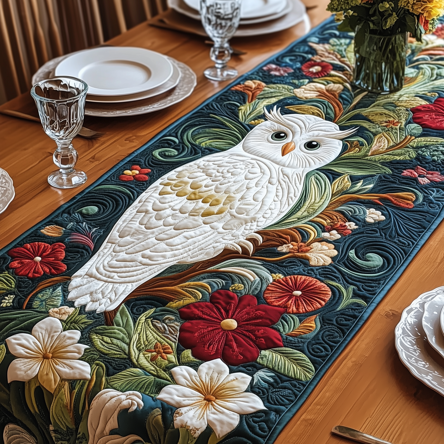 Floral Owl Quilted Table Runner GFTOAB2335