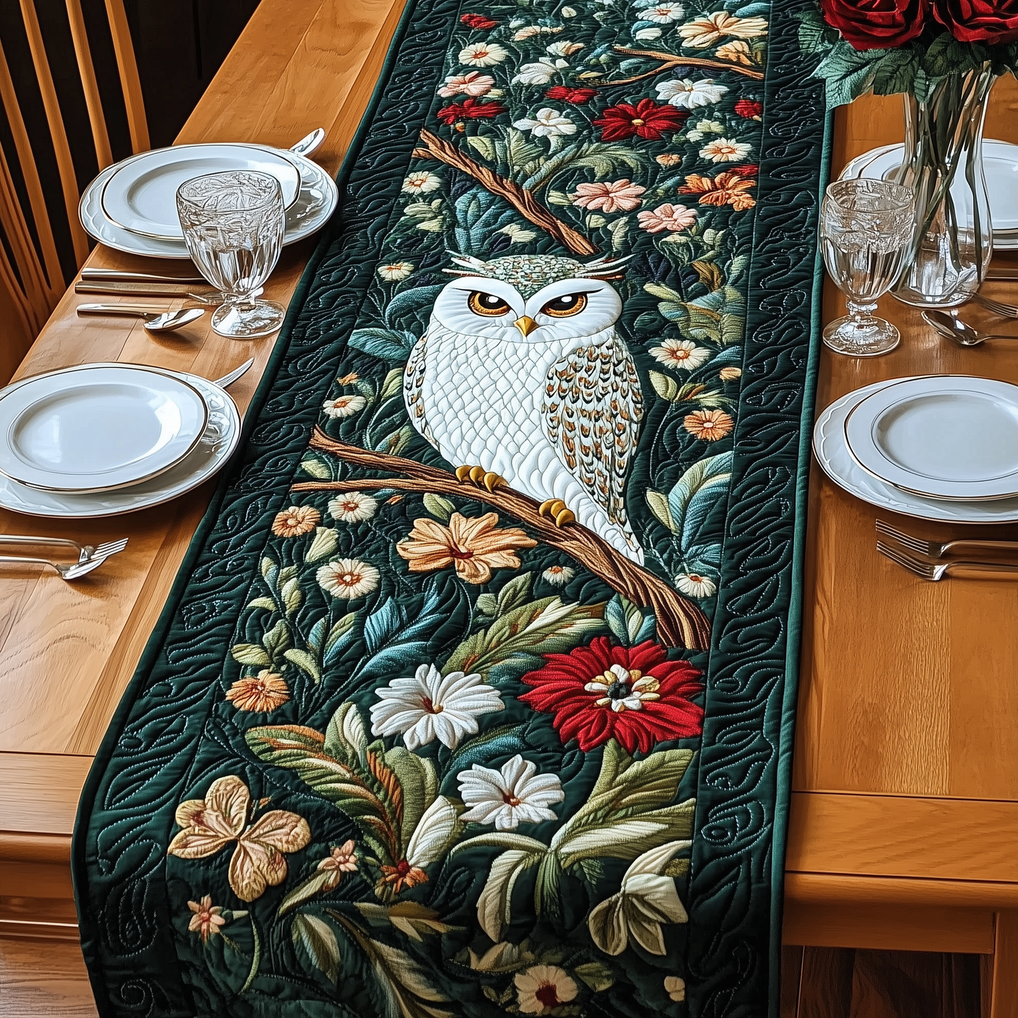 Floral Owl Quilted Table Runner GFTOAB2336