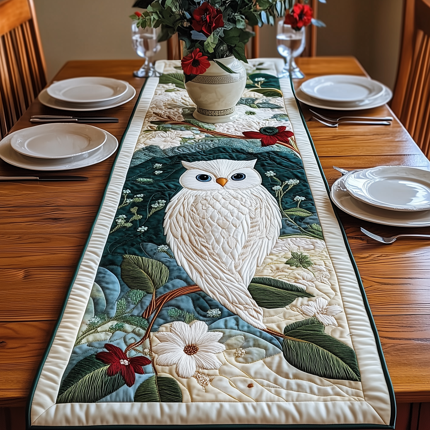 Floral Owl Quilted Table Runner GFTOAB2339