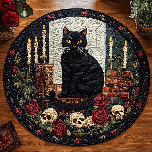 Mysterious Cat Quilted Round Mat GFTOAB2447