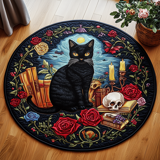 Mysterious Cat Quilted Round Mat GFTOAB2450