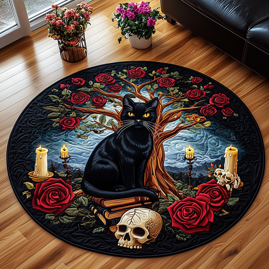 Mysterious Cat Quilted Round Mat GFTOAB2453