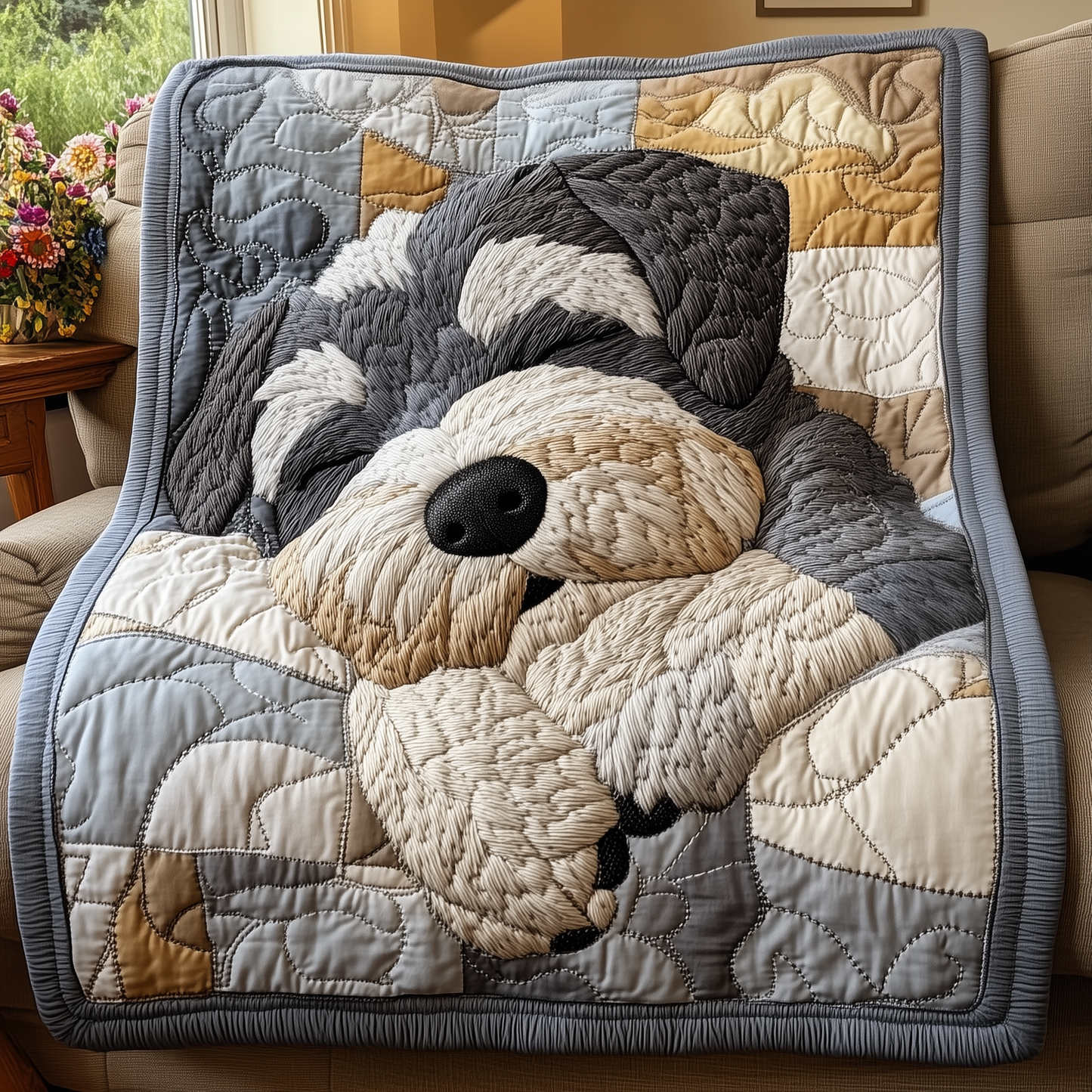 Restful Schnauzer Quilted Blanket GFTOAB2459