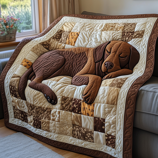 Sleepy Chocolate Labrador Quilted Blanket GFTOAB2571