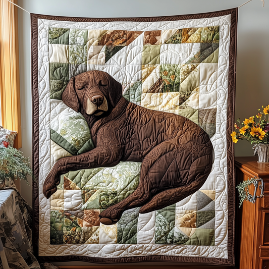 Sleepy Chocolate Labrador Quilted Blanket GFTOAB2574