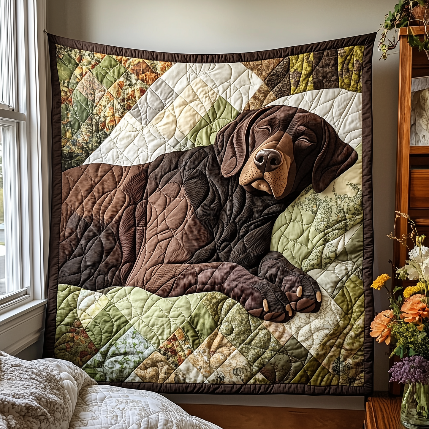 Sleepy Chocolate Labrador Quilted Blanket GFTOAB2576