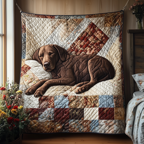 Sleepy Chocolate Labrador Quilted Blanket GFTOAB2577